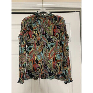 A Love Story Boho Retro Y2K Themed Semi Sheer Colorful Blouse Size L (L37)